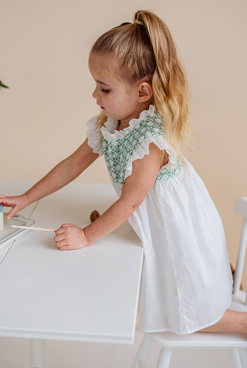 Laureola Smocking Dress, Ivory White – view 4