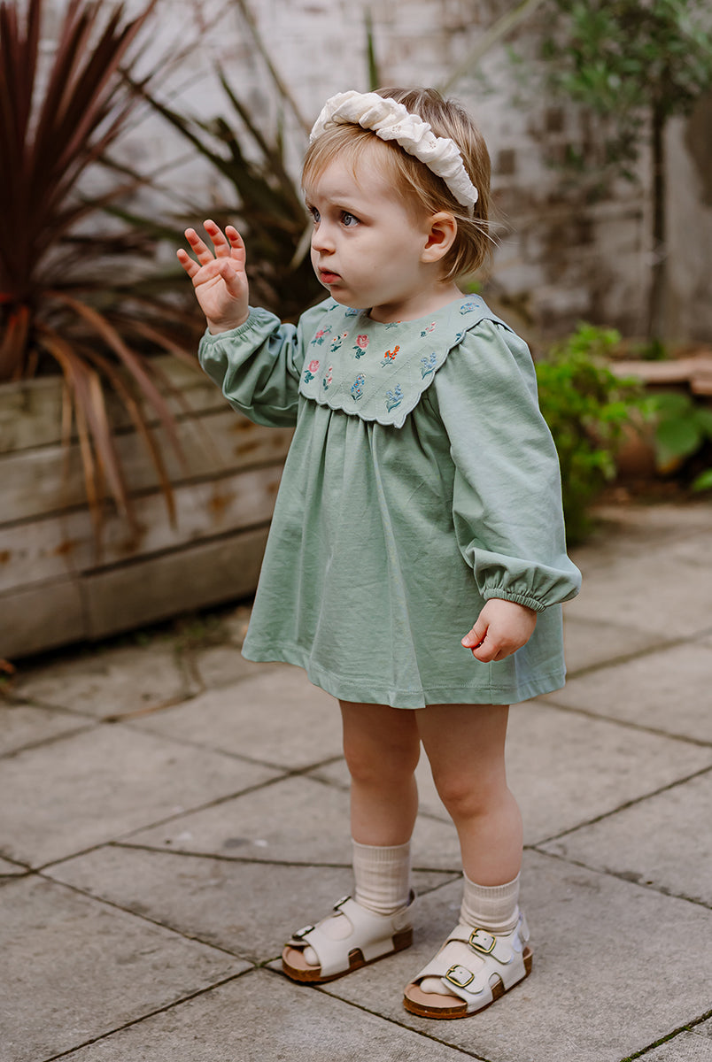 Ely Embroidered Jersey Romper, Pea Green – view 5