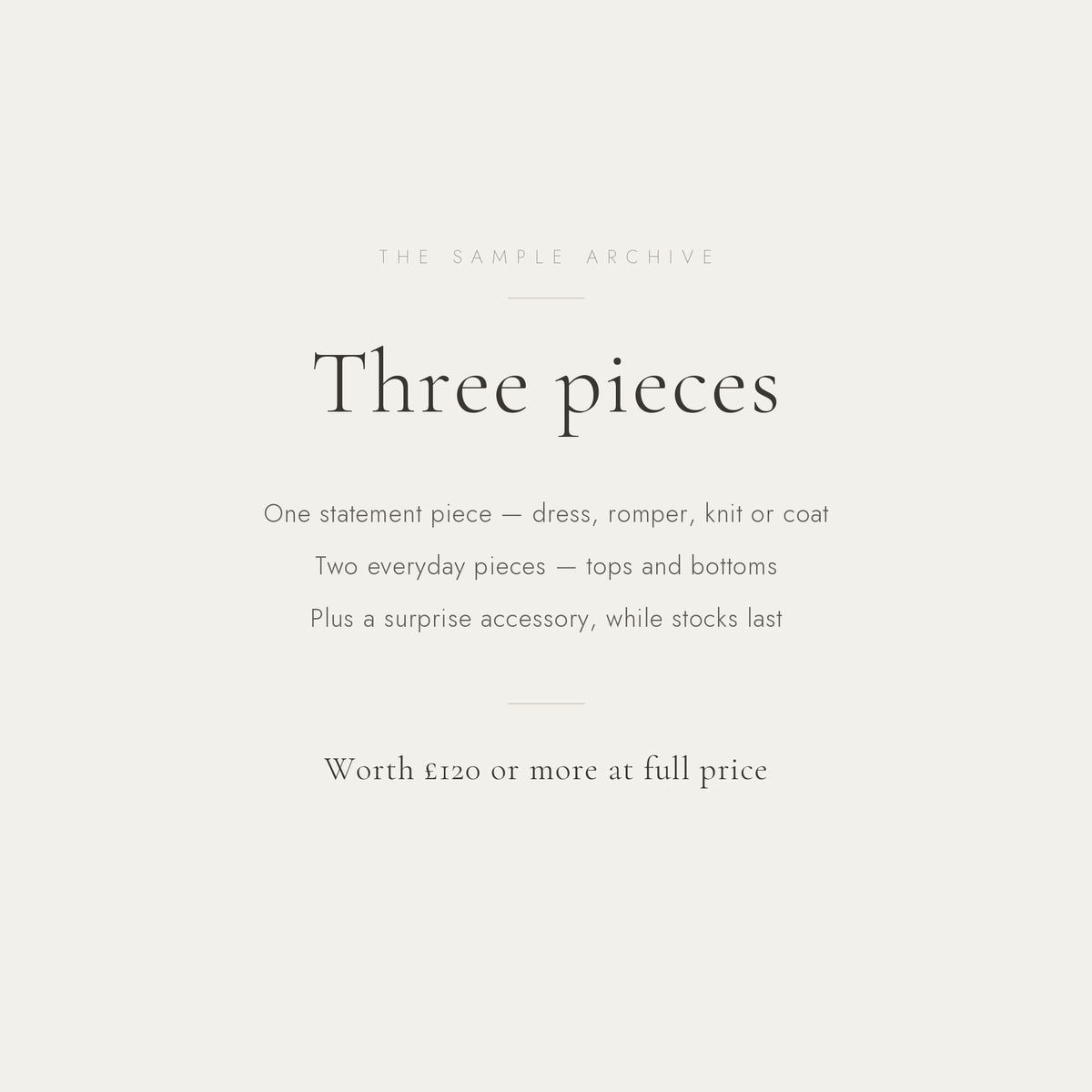 What is inside the three piece Lucky Bag - one statement piece, two everyday pieces, worth 120 pounds or more