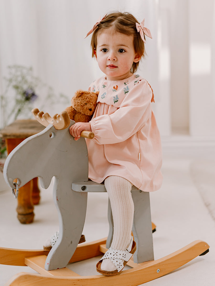 Ely Embroidered Jersey Romper, Almond Pink – Happyology