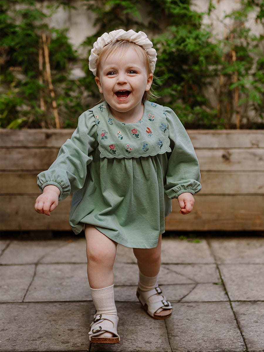 Ely Embroidered Jersey Romper, Pea Green – view 4