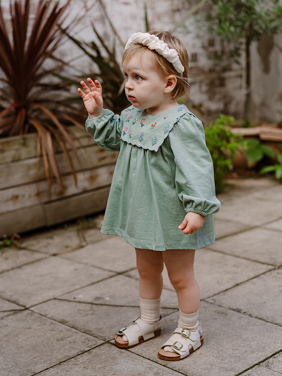 Ely Embroidered Jersey Romper, Pea Green – view 5